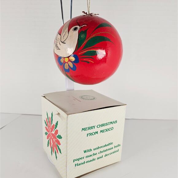 1991 Rotary Mexico Paper Mache Christmas Ornament Dove Red 3" w/ Box Holiday - Picture 3 of 14